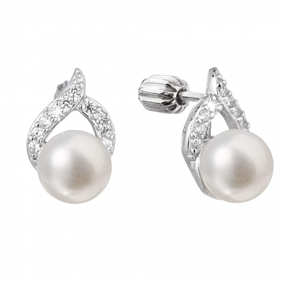 Obrázok pre Strieborné náušnice kôstky s bielou riečnou perlou 21055.1