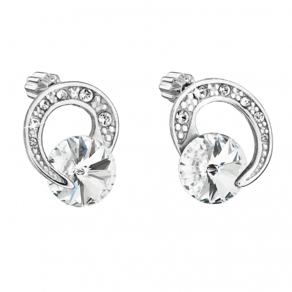 Obrázok pre Strieborné náušnice kôstky s kryštálmi Preciosa biele okrúhle 31239.1 crystal