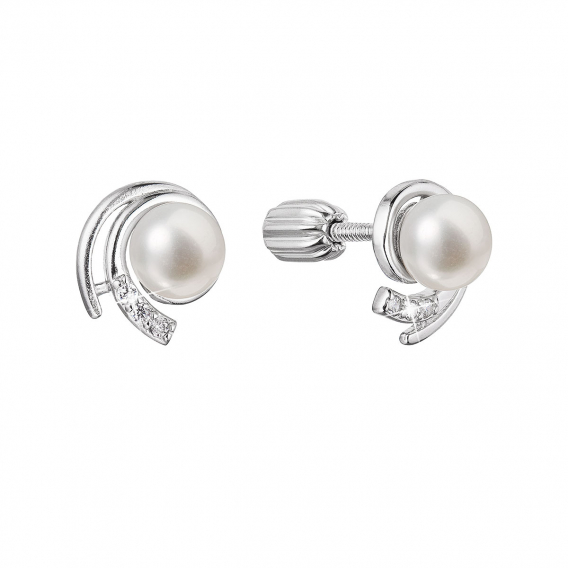 Obrázok pre Strieborné náušnice kôstky s riečnou perlou a zirkónmi vír biely 21091.1B