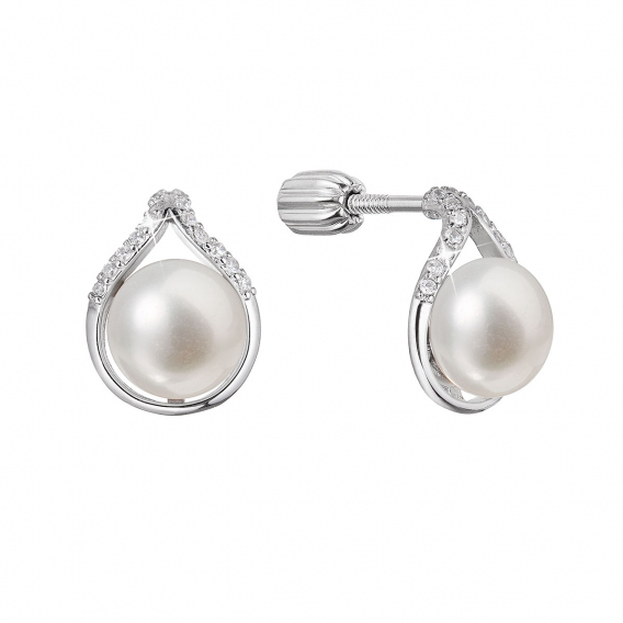 Obrázok pre Strieborné náušnice kôstky slza s riečnou perlou a zirkónmi bielej 21096.1B