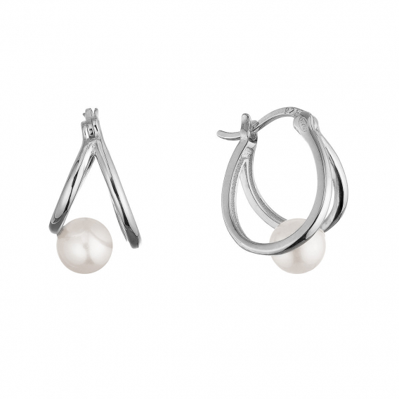 Obrázok pre Strieborné náušnice kruhy s bielou riečnou perlou 21130.1