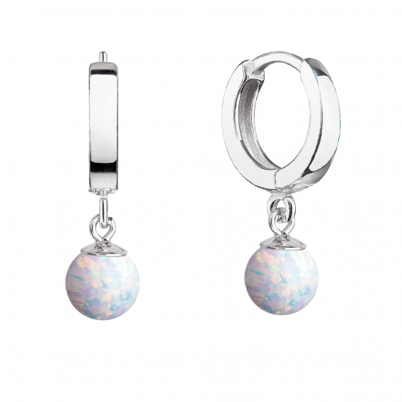Obrázok pre Strieborné náušnice kruhy s bielym syntetickým opálom 11404.1 white