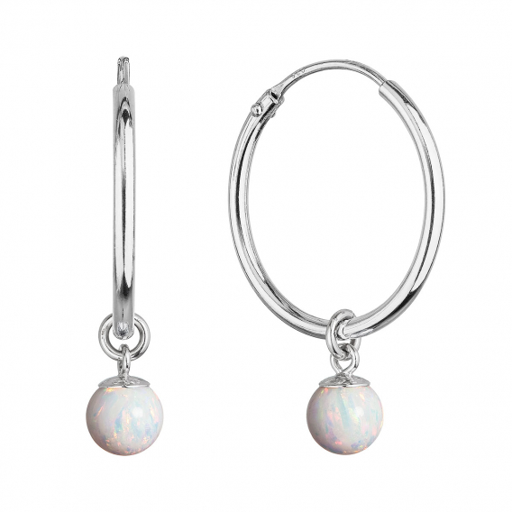 Obrázok pre Strieborné náušnice kruhy s guličkou z bieleho syntetického opálu 11410.1 white