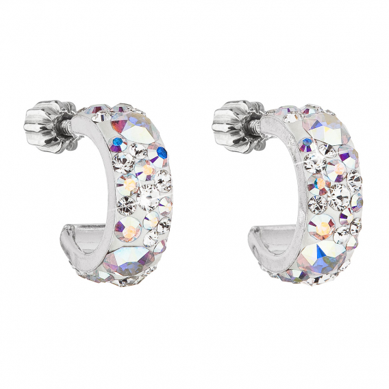 Obrázok pre Strieborné náušnice kruhy s kryštálmi Swarovski ab efekt polkruh 31118.2