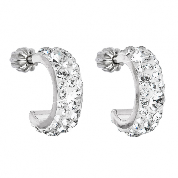 Obrázok pre Strieborné náušnice kruhy s kryštálmi Swarovski biele polkruh 31118.1 kryštál