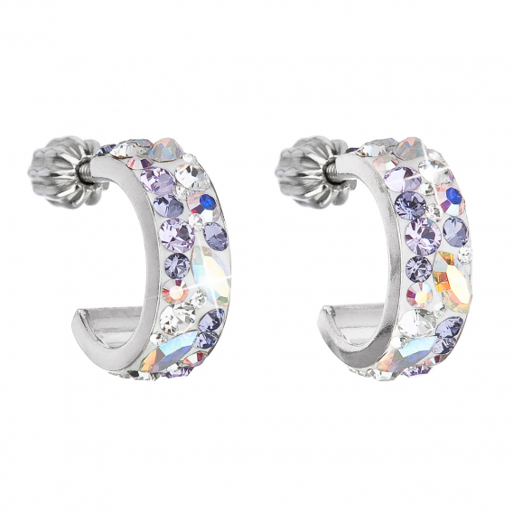 Obrázok pre Strieborné náušnice kruhy s kryštálmi Swarovski fialový polkruh 31118.3 Violet
