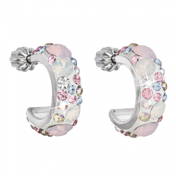 Obrázok pre Strieborné náušnice kruhy s kryštálmi Swarovski ružové polkruh 31118.3 Magic rose