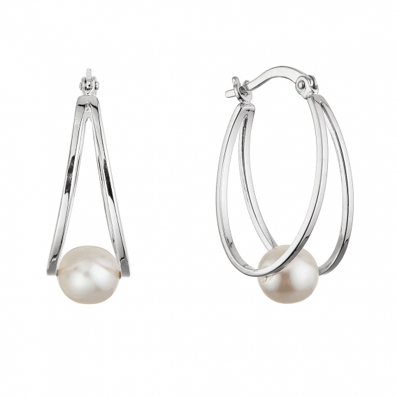 Obrázok pre Strieborné náušnice kruhy so syntetickou perlou 31325.1