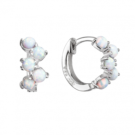 Obrázok pre Strieborné náušnice kruhy so syntetickými opálmi bielej 11339.1
