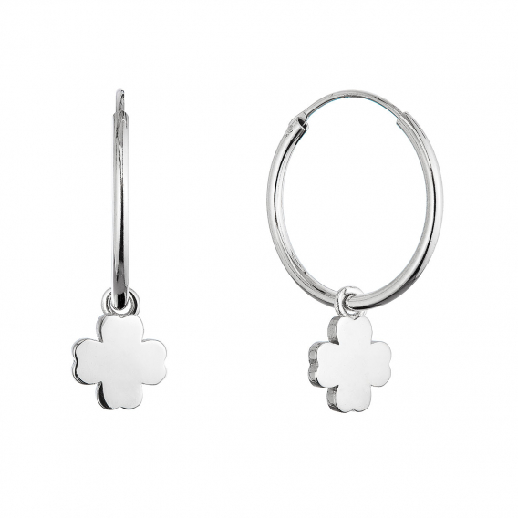 Obrázok pre Strieborné náušnice kruhy so štvorlístkami 61057