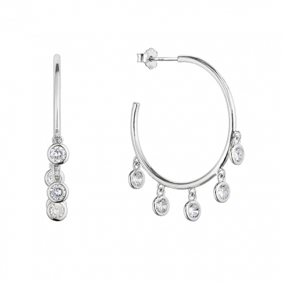Obrázok pre Strieborné náušnice kruhy so zavesenými zirkónmi bielej 11482.1
