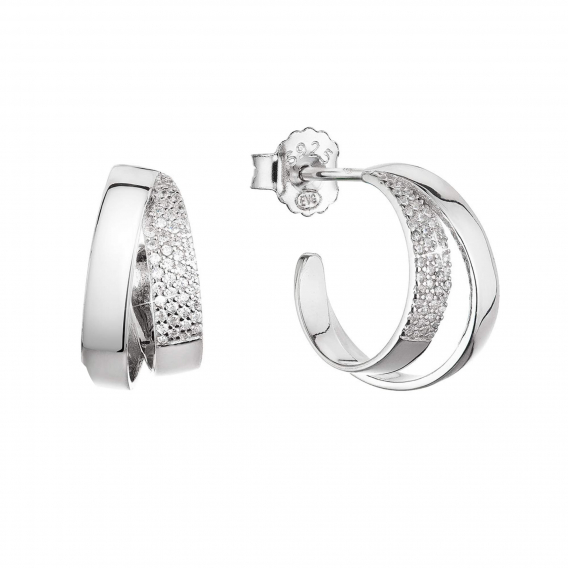 Obrázok pre Strieborné náušnice kruhy so zirkónmi v bielej farbe 11441.1