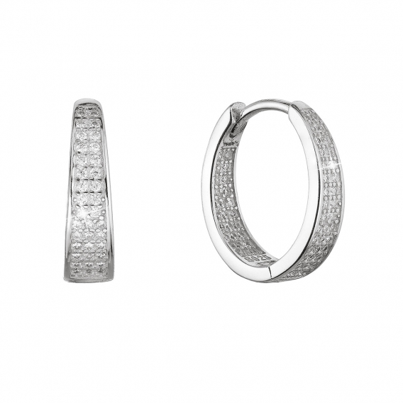 Obrázok pre Strieborné náušnice kruhy so zirkónmi v bielej farbe 11444.1