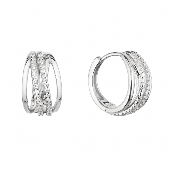 Obrázok pre Strieborné náušnice kruhy so zirkónmi v bielej farbe 11462.1