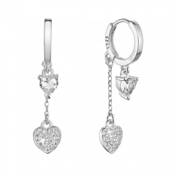 Obrázok pre Strieborné náušnice krúžky s visiacim srdiečkom so zirkónmi 11427.1