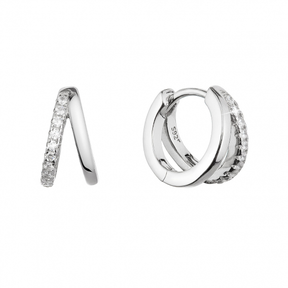 Obrázok pre Strieborné náušnice krúžky so zirkónmi v bielej farbe 11442.1