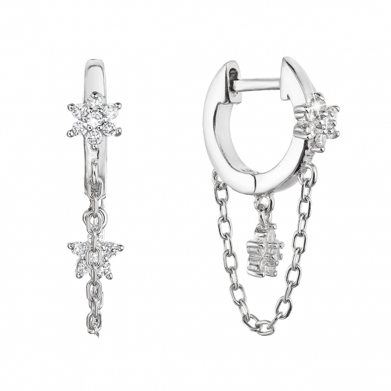 Obrázok pre Strieborné náušnice krúžok a retiazka s kvietkami 11435.1 crystal