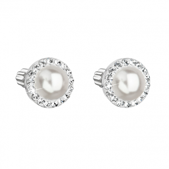 Obrázok pre Strieborné náušnice pecka s kryštálmi Swarovski a bielou perlou okrúhle 31314.1
