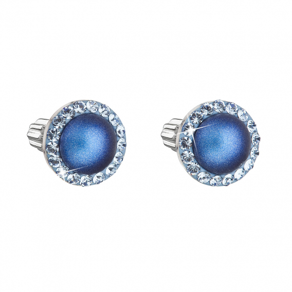 Obrázok pre Strieborné náušnice pecka s kryštálmi Swarovski a tmavomodrou matnou perlou okrúhle 31314.3
