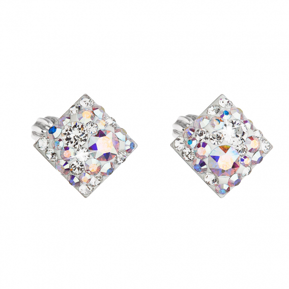 Obrázok pre Strieborné náušnice pecka s kryštálmi Swarovski ab efekt kosoštvorec 31169.2
