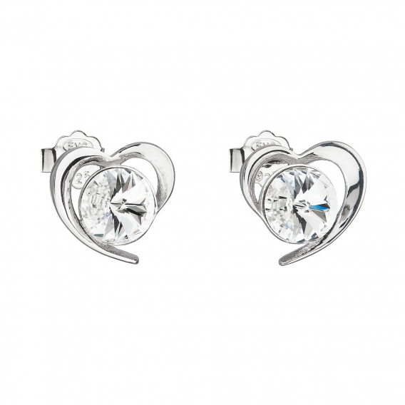 Obrázok pre Strieborné náušnice pecka s kryštálmi Swarovski biele srdce 31259.1