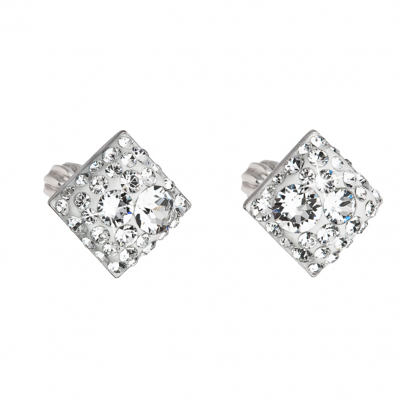 Obrázok pre Strieborné náušnice pecka s kryštálmi Swarovski biely kosoštvorec 31169.1