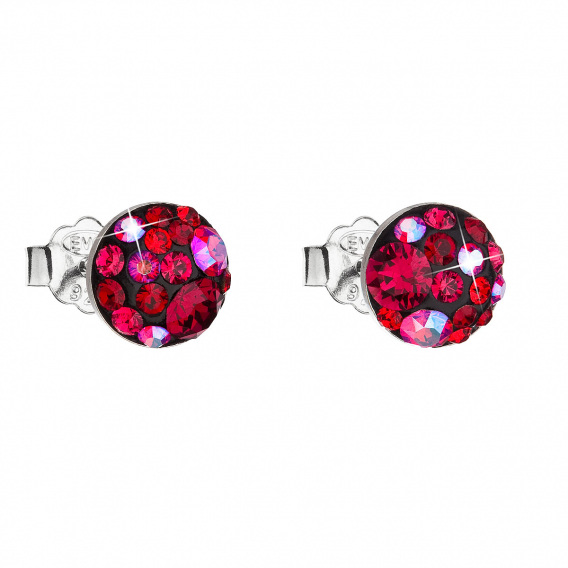 Obrázok pre Strieborné náušnice pecka s kryštálmi Swarovski červené okrúhle 31136.3 cherry