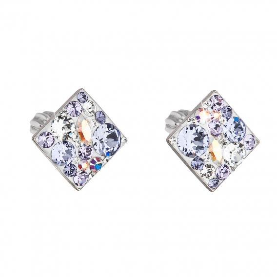Obrázok pre Strieborné náušnice pecka s kryštálmi Swarovski fialový kosoštvorec 31169.3