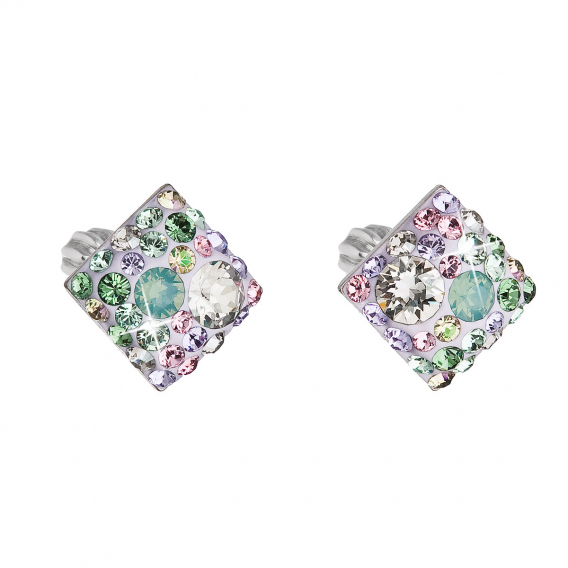 Obrázok pre Strieborné náušnice pecka s kryštálmi Swarovski mix farieb kosoštvorec 31169.3 sakura