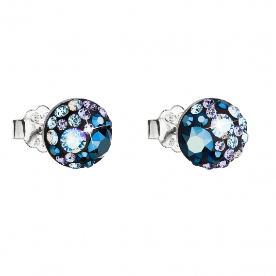 Obrázok pre Strieborné náušnice pecka s kryštálmi Swarovski modré okrúhle 31136.3 blue style