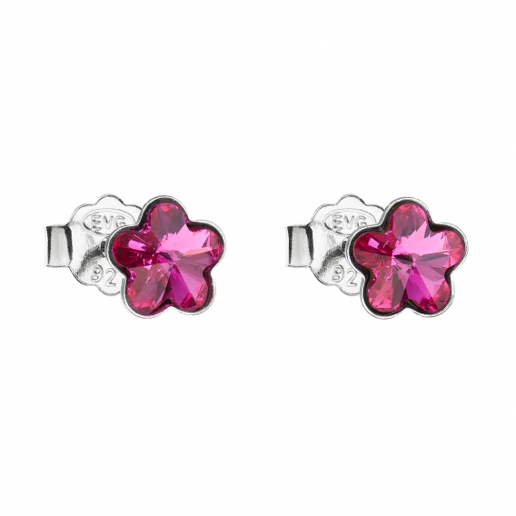 Obrázok pre Strieborné náušnice pecka s kryštálmi Swarovski ružová kvietka 31080.3 fuchsia