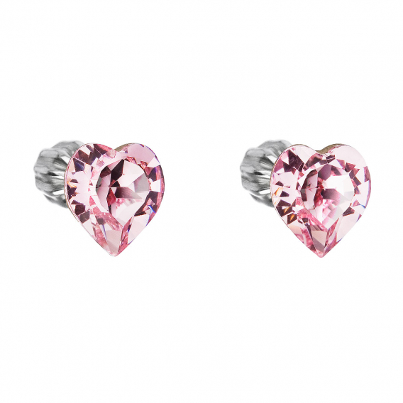 Obrázok pre Strieborné náušnice pecka s kryštálmi Swarovski ružové srdce 31139.3