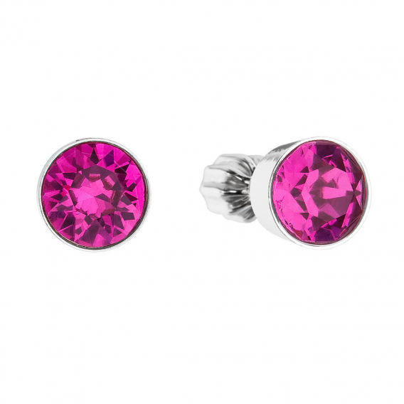 Obrázok pre Strieborné náušnice pecka so Swarovski kryštálmi ružové okrúhle 31113.3 fuchsia