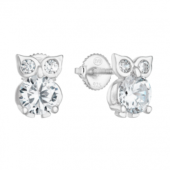 Obrázok pre Strieborné náušnice pecka so zirkónom biela sova 11269.1