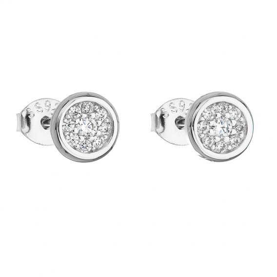 Obrázok pre Strieborné náušnice pecka so zirkónom biele okrúhle 11078.1