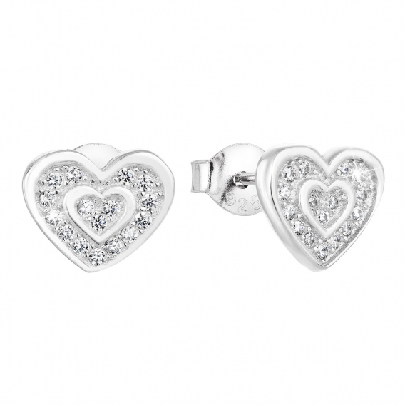 Obrázok pre Strieborné náušnice pecka so zirkónom biele srdce 11025.1
