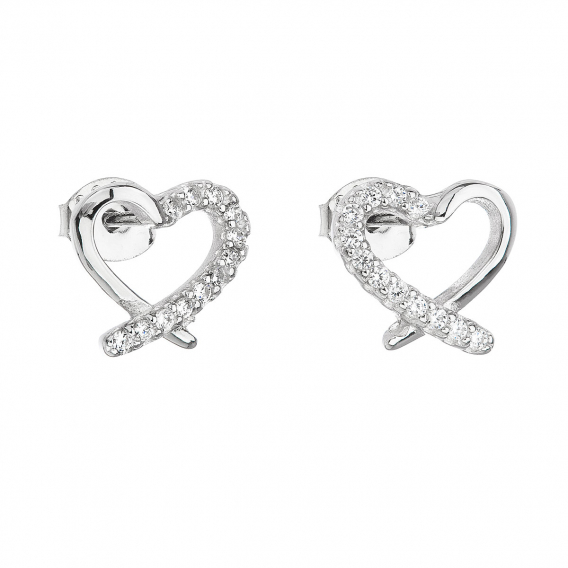 Obrázok pre Strieborné náušnice pecka so zirkónom biele srdce 11079.1