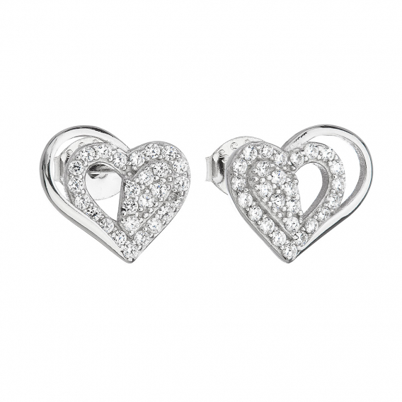 Obrázok pre Strieborné náušnice pecka so zirkónom biele srdce 11115.1
