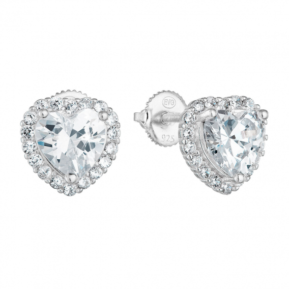 Obrázok pre Strieborné náušnice pecka so zirkónom biele srdce 11276.1