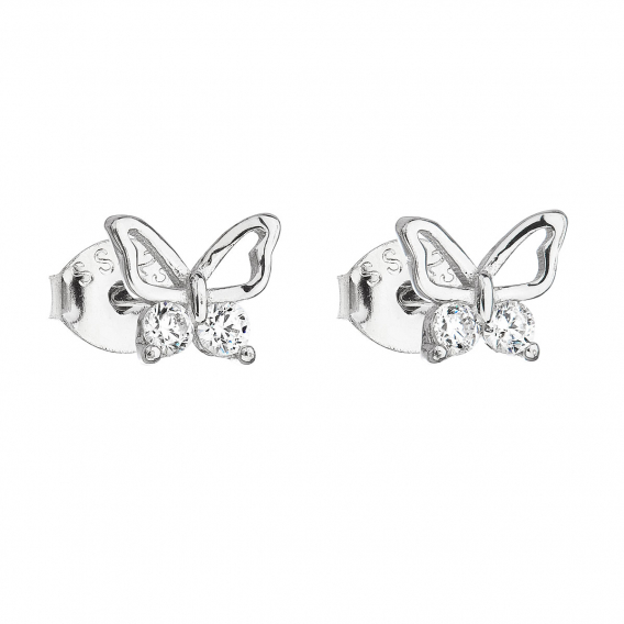 Obrázok pre Strieborné náušnice pecka so zirkónom biely motýľ 11036.1
