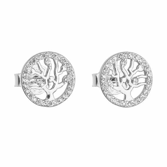 Obrázok pre Strieborné náušnice pecka so zirkónom v bielej farbe strom života 11218.1