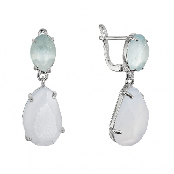 Obrázok pre Strieborné náušnice s akvamarínom a chalcedónom 11740.3