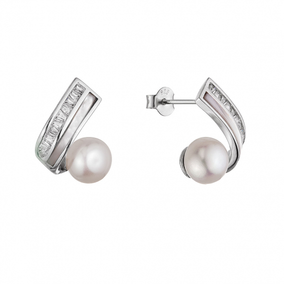 Obrázok pre Strieborné náušnice s bielou riečnou perlou a perleťou 21112.1