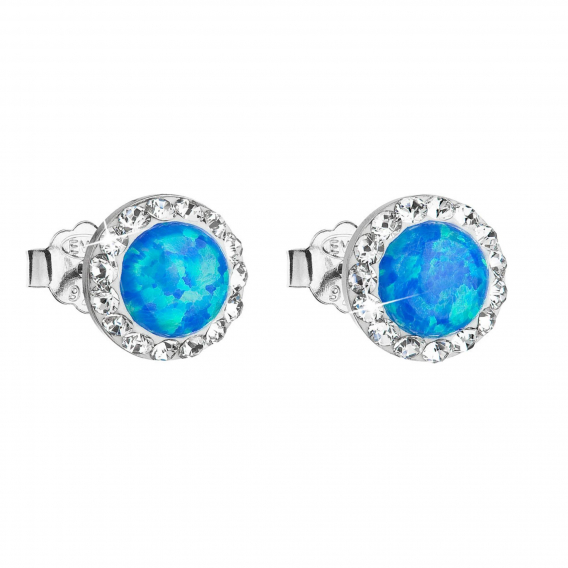 Obrázok pre Strieborné náušnice s opálom a Preciosa kryštály 31217.1 modré