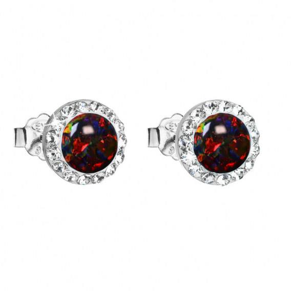 Obrázok pre Strieborné náušnice s opálom a Preciosa kryštály 31217.1 ruby
