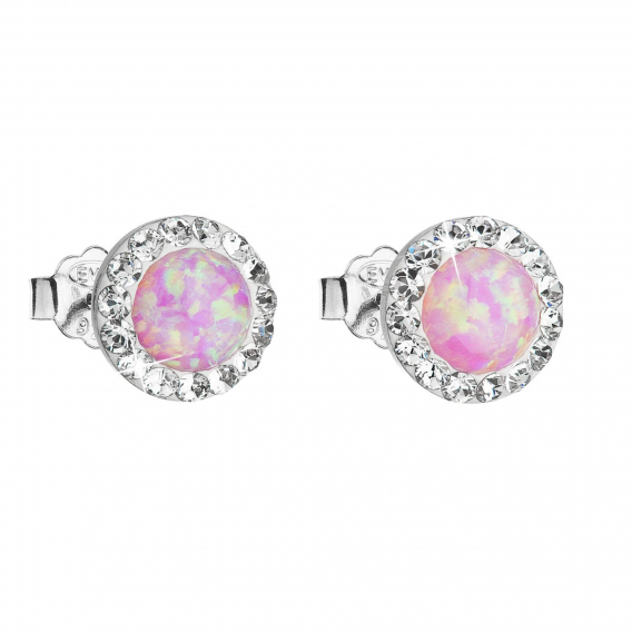 Obrázok pre Strieborné náušnice s opálom a Preciosa kryštály 31217.1 ružové