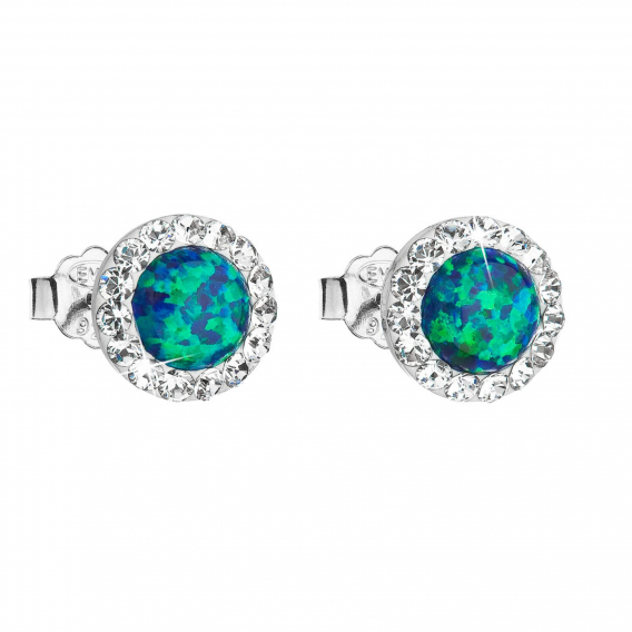 Obrázok pre Strieborné náušnice s opálom a Preciosa kryštály 31217.1 zelené