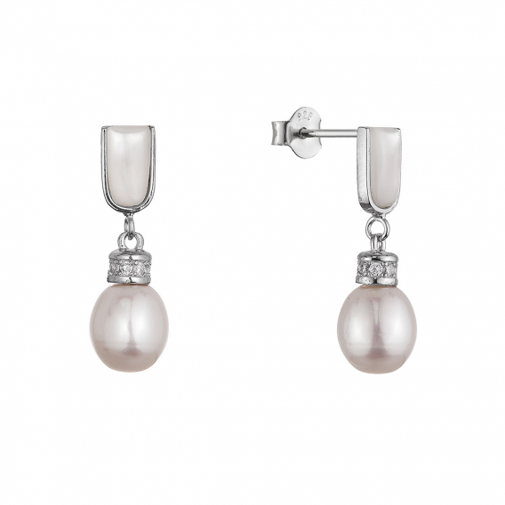 Obrázok pre Strieborné náušnice s riečnou perlou a perleťou 21110.1