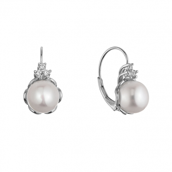 Obrázok pre Strieborné náušnice s riečnou perlou usadenou v kvietku 21108.1