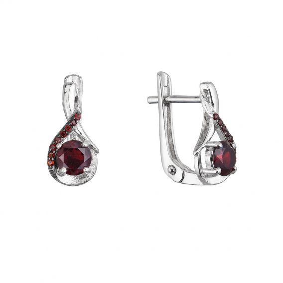 Obrázok pre Strieborné náušnice slzy s granátmi 11495.3